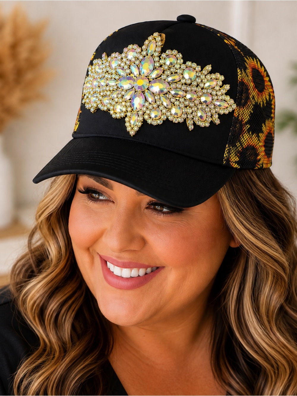 New Handmade Sunflower Bling Queen Rhinestone Trucker Hat